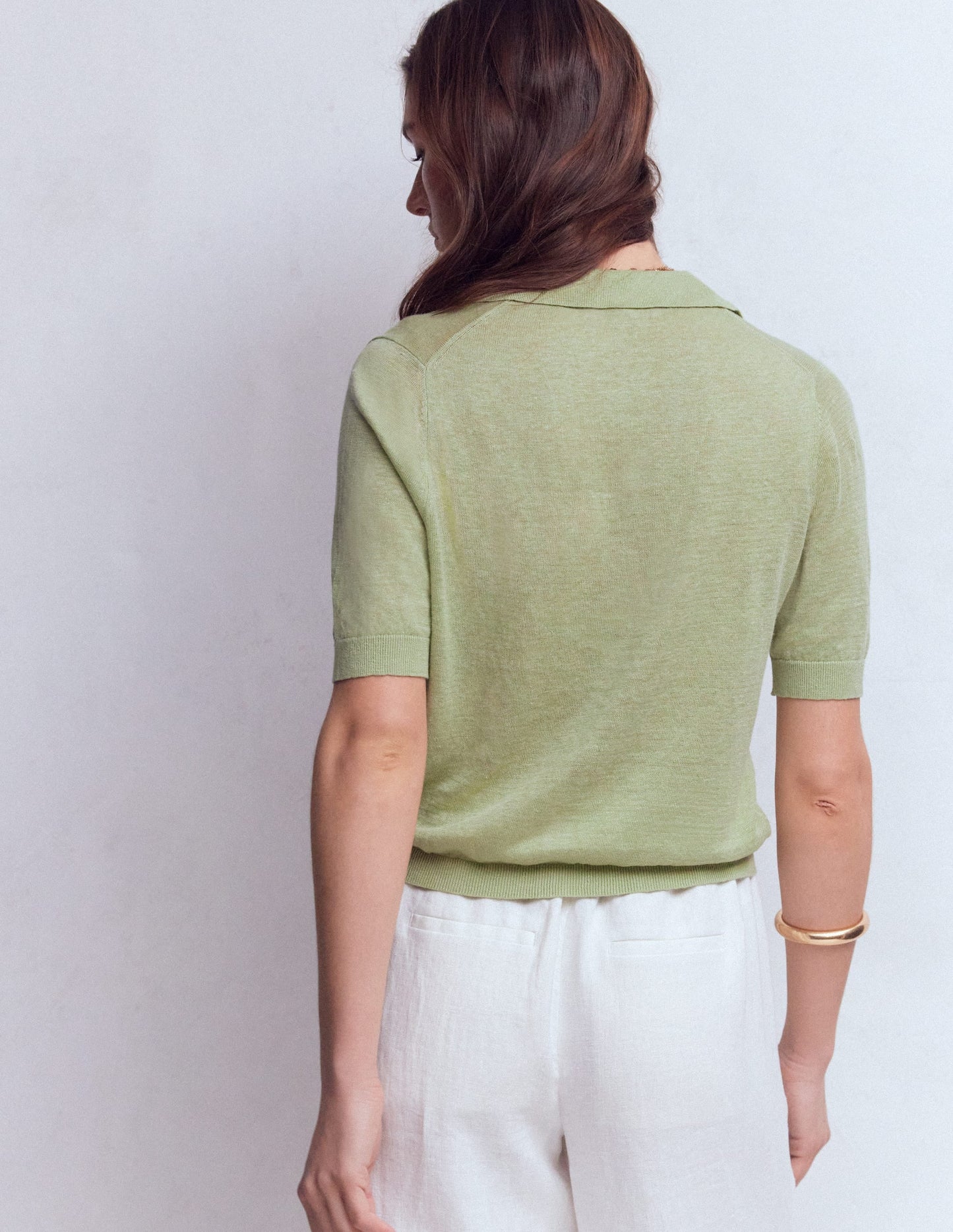 Agnes Collar Linen Cardigan-Green