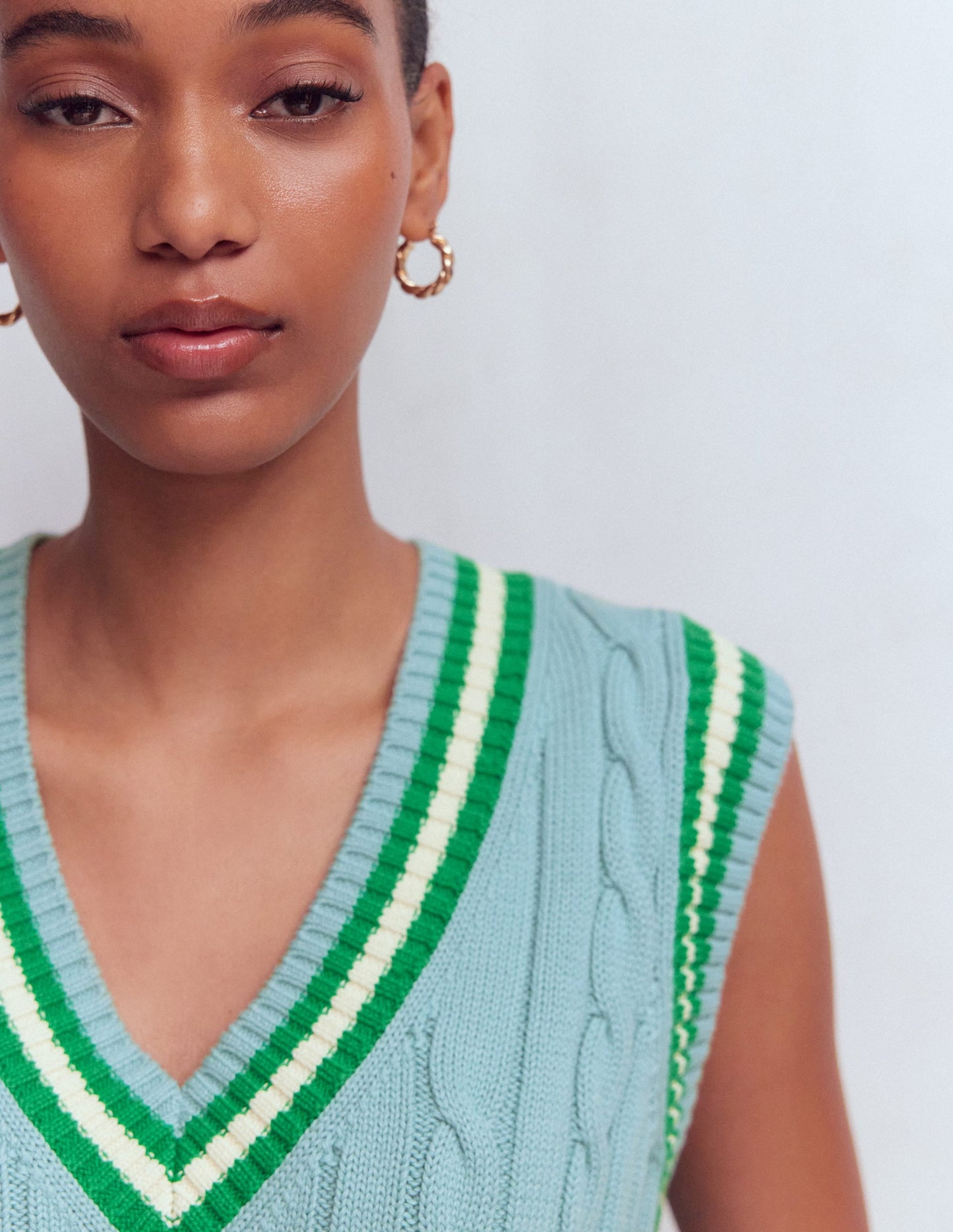 Maeve Cable V Neck Tank-Blue, Green