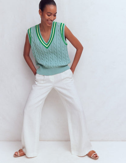 Maeve Cable V Neck Tank-Blue, Green