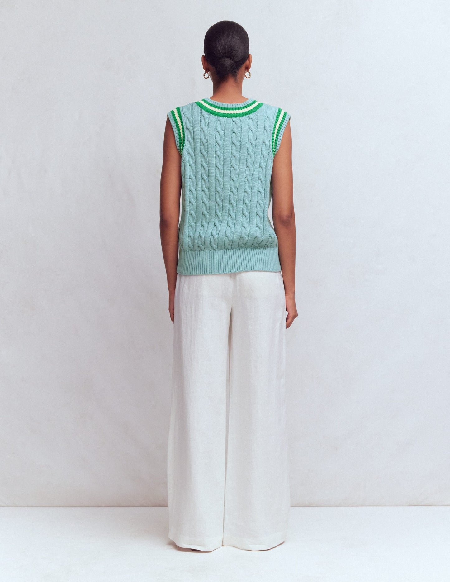 Maeve Cable V Neck Tank-Blue, Green