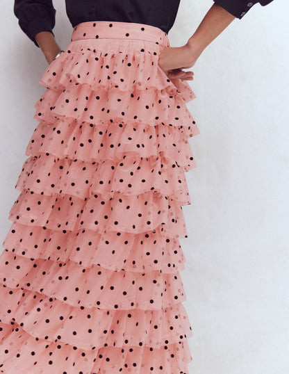 Tulle Tiered Skirt-Pink Painted Dot