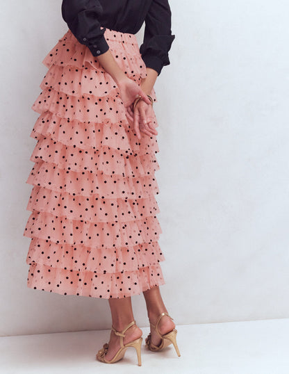 Tulle Tiered Skirt-Pink Painted Dot