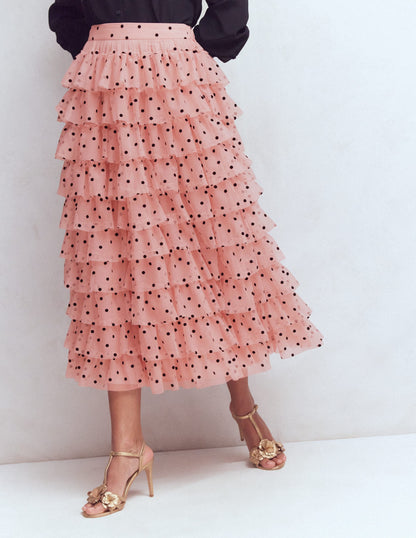Tulle Tiered Skirt-Pink Painted Dot