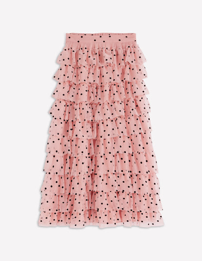 Tulle Tiered Skirt-Pink Painted Dot