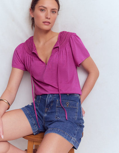 Edi Trim Detail T-shirt-Passion Flower