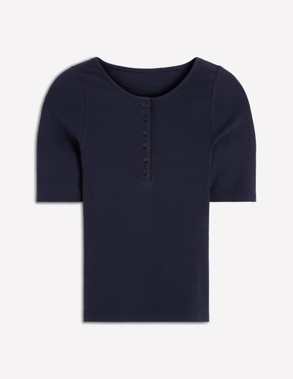 Short Sleeve Rib Henley-Navy