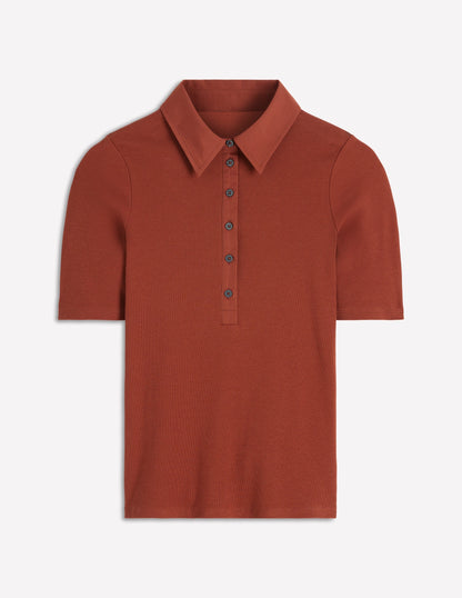 Collared Ribbed Henley Top-Burnt Orange