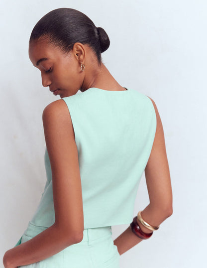 Linen V-Neck Waistcoat-Spearmint