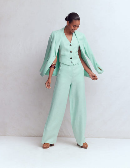 Linen V-Neck Waistcoat-Spearmint
