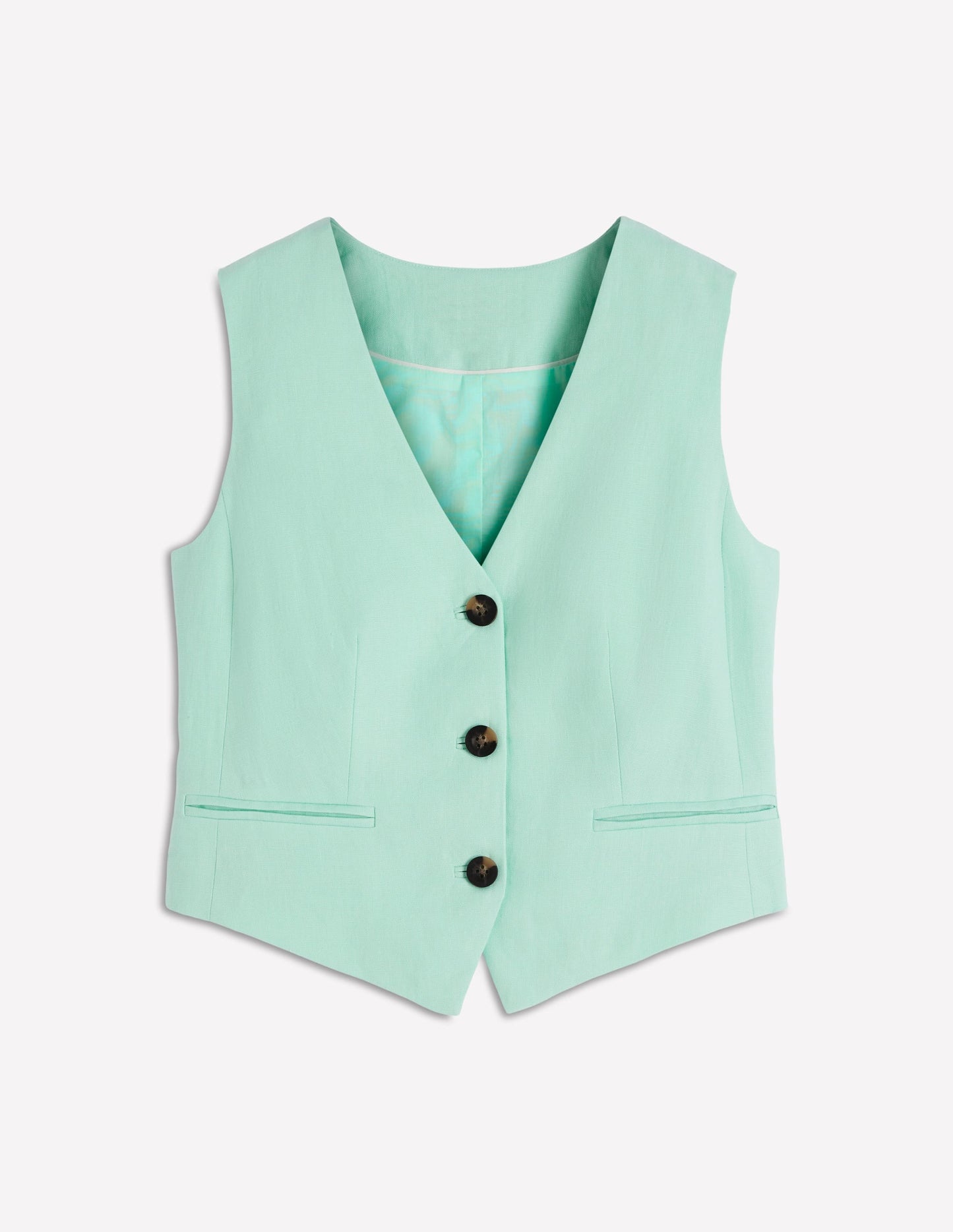 Linen V-Neck Waistcoat-Spearmint