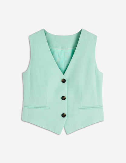 Linen V-Neck Waistcoat-Spearmint