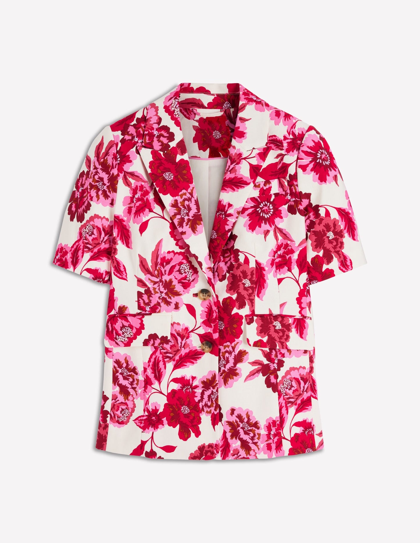 Short Sleeve Cotton Blazer-Sangria Sunset, Floral Print