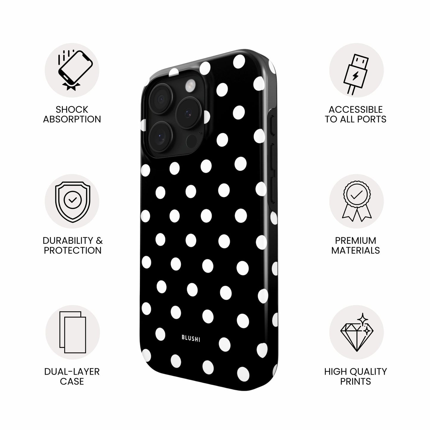 Polka Dot iPhone Case - Black & White⎪MagSafe