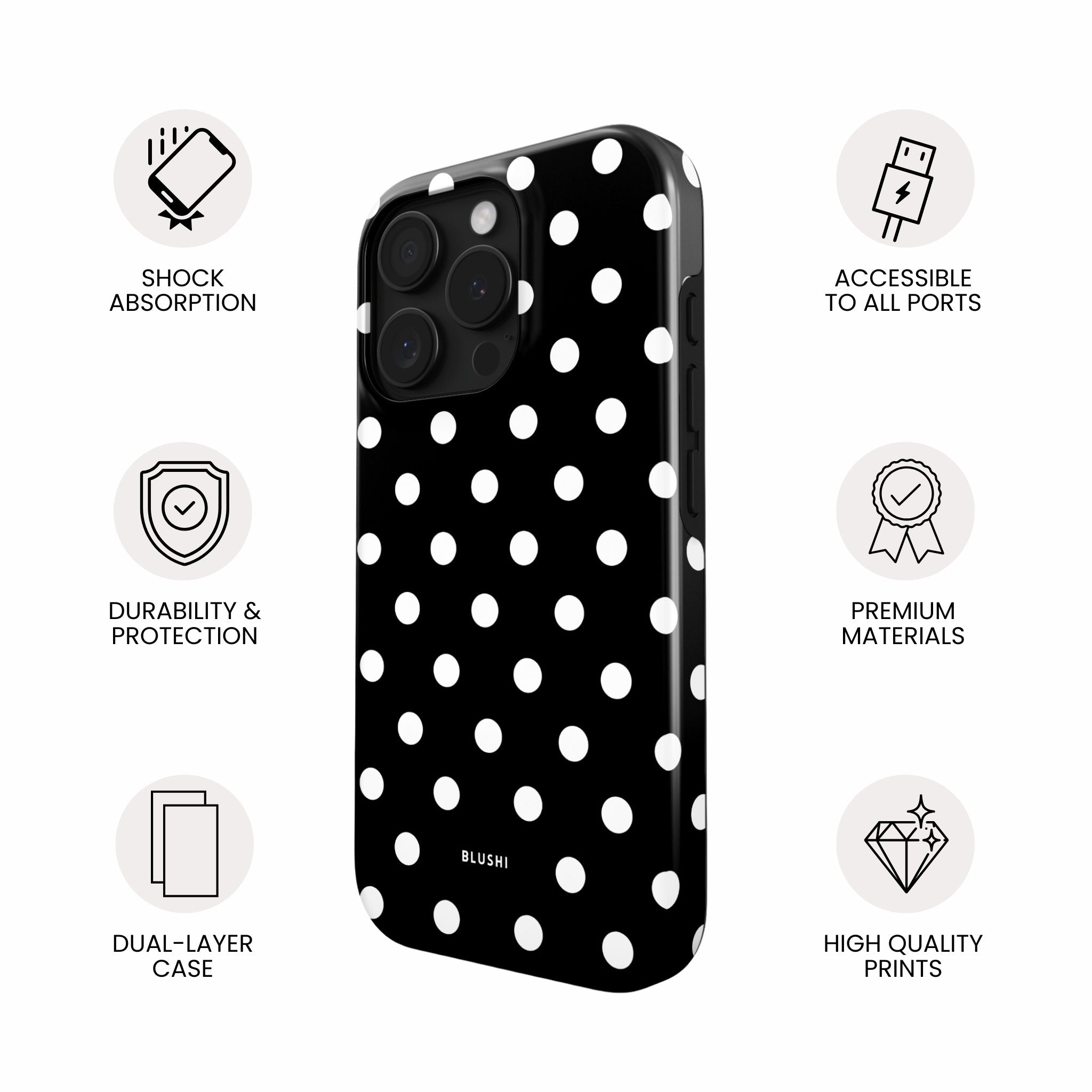 Polka Dot iPhone Case - Black & White⎪MagSafe