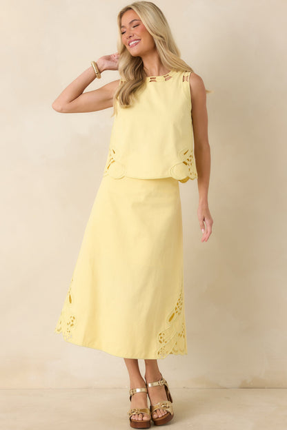 Just Imagine Yellow Cotton Cutwork Embroidery Top
