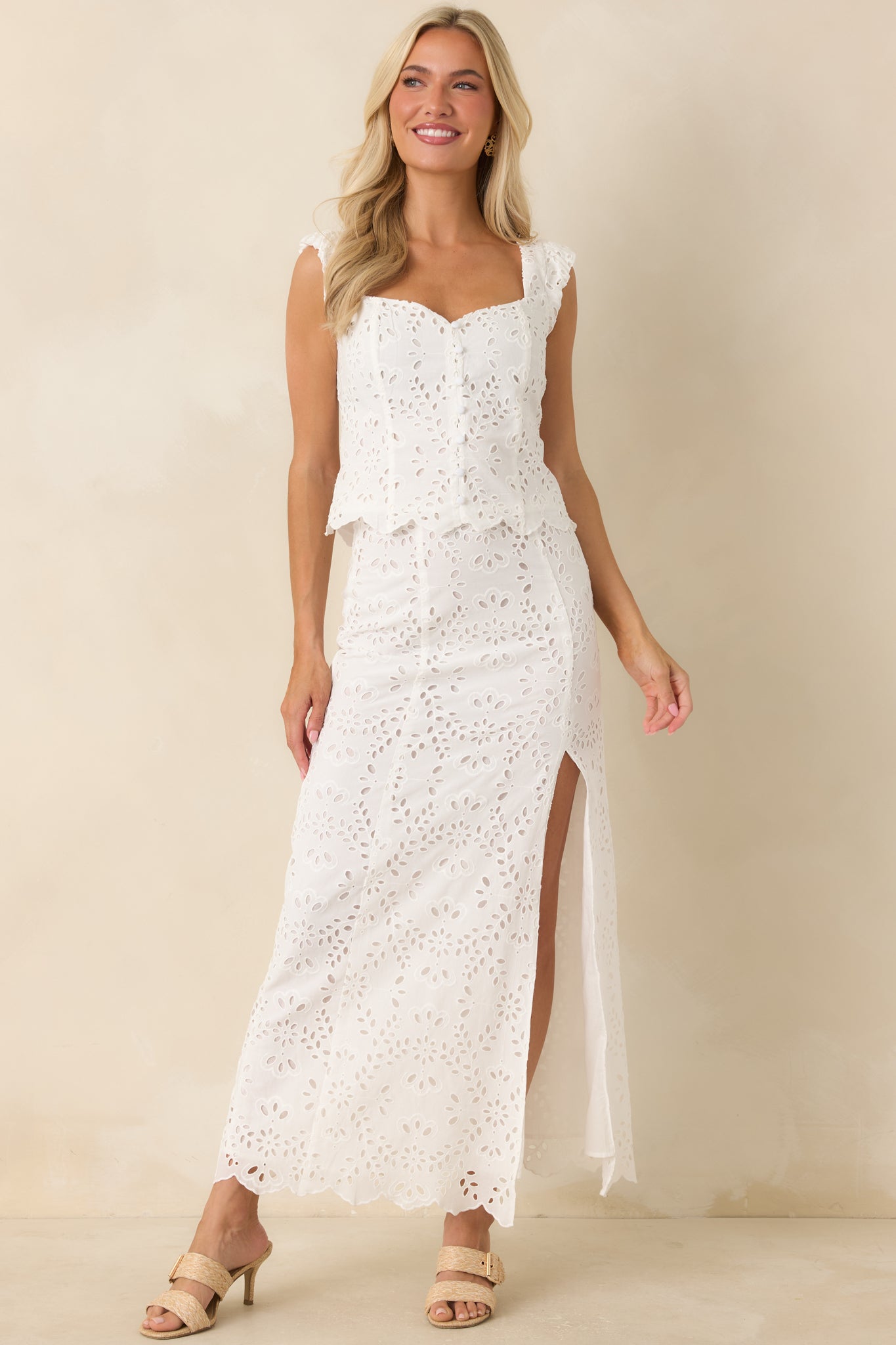 Z Supply Emrie White Cotton Eyelet Maxi Skirt