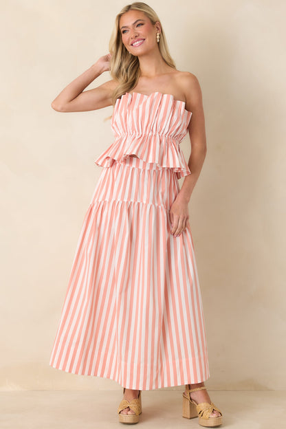 Tide & True Coral Orange Stripe Ruffle Bandeau Top