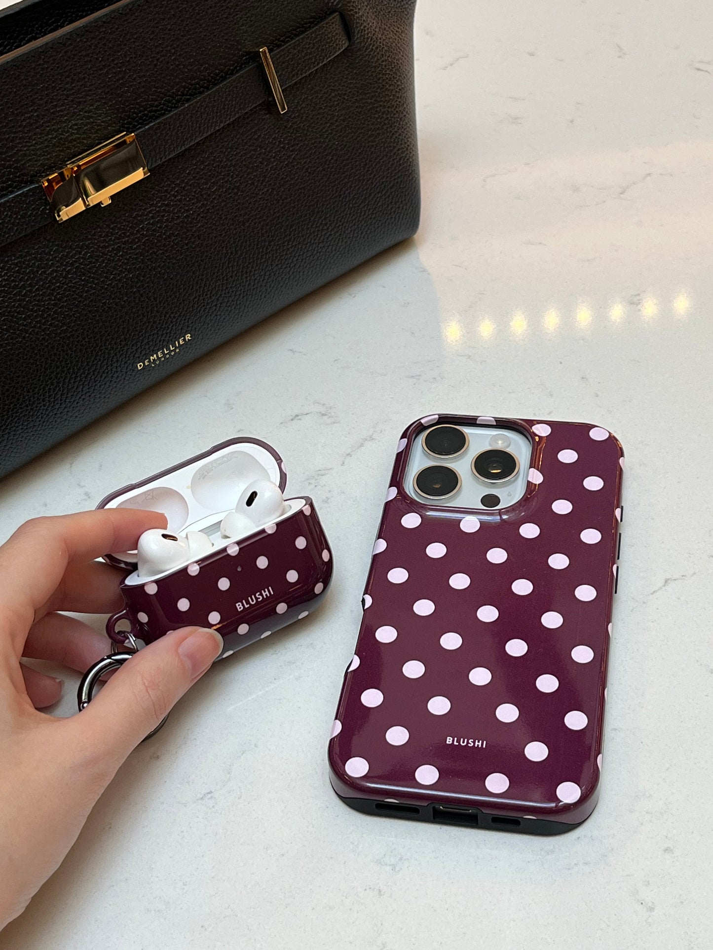 Polka Dot iPhone Case - Burgundy & Pink⎪MagSafe