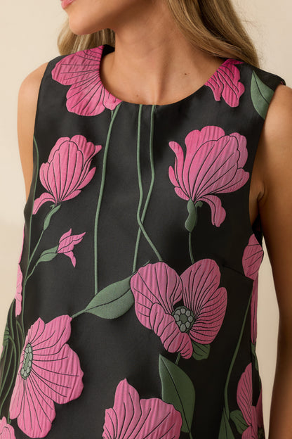 Floral Agenda Black Multi Floral Jacquard Sleeveless Top