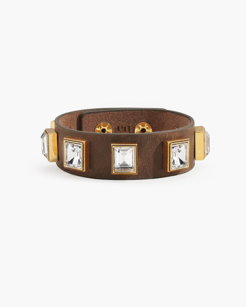 Crystal Studded Leather Wristband