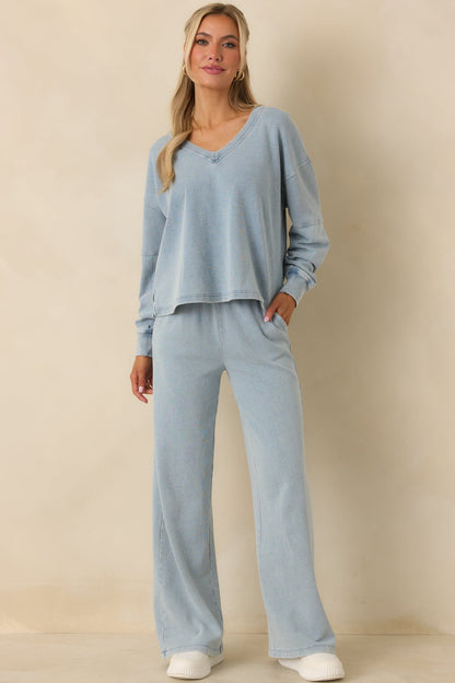 Z Supply Ocean Air Indigo Delphine Knit Denim V-neck Sweatshirt