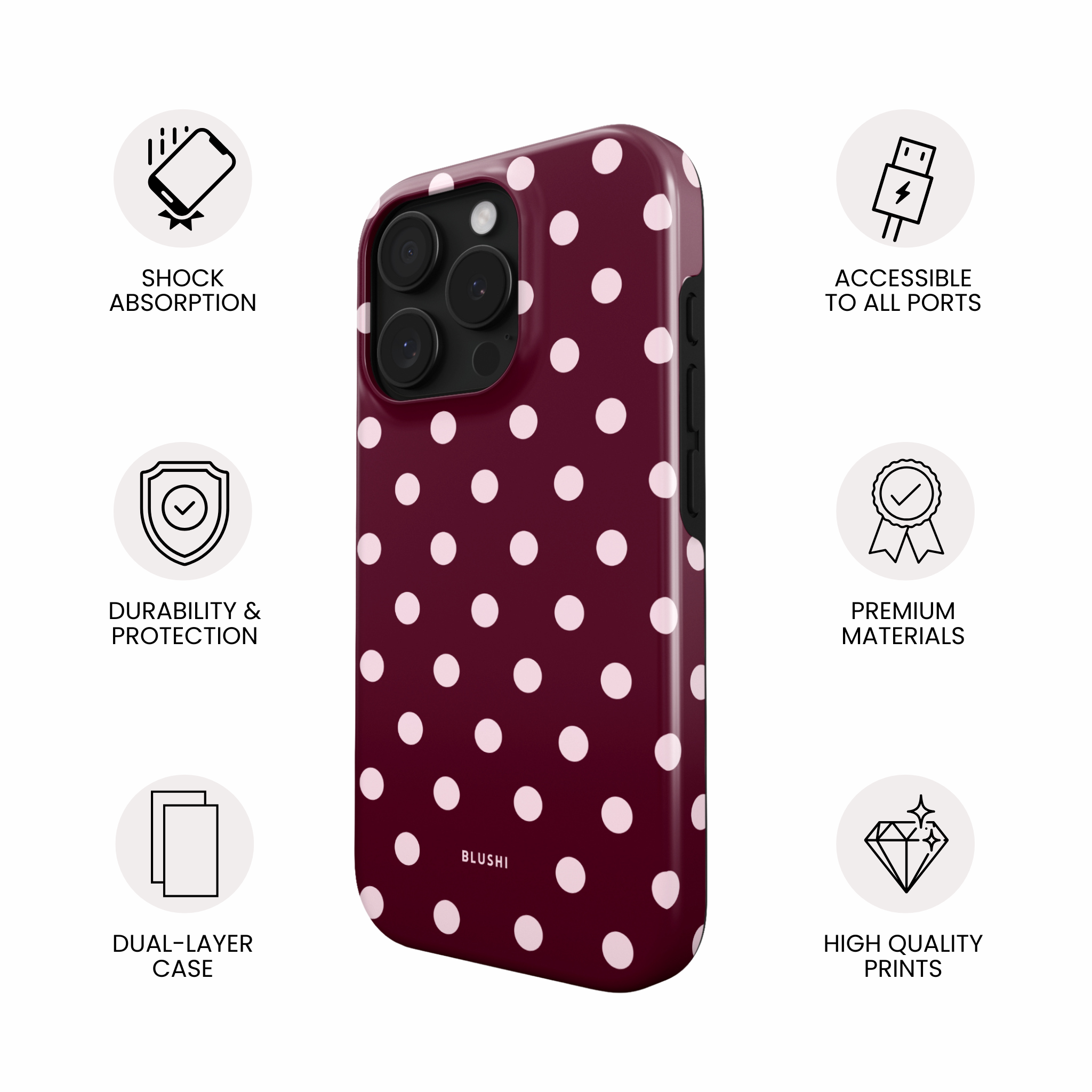 Polka Dot Phone Case⎪Burgundy and Pink