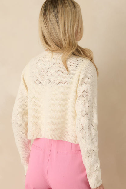 The Primrose Parlour Ivory Knit Pink Rose Embroidered Cardigan