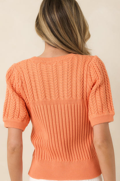 Don’t Doubt It Apricot Orange Cable Knit Short Sleeve Sweater