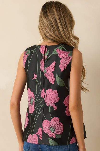 Floral Agenda Black Multi Floral Jacquard Sleeveless Top