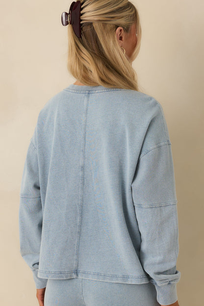 Z Supply Ocean Air Indigo Delphine Knit Denim V-neck Sweatshirt