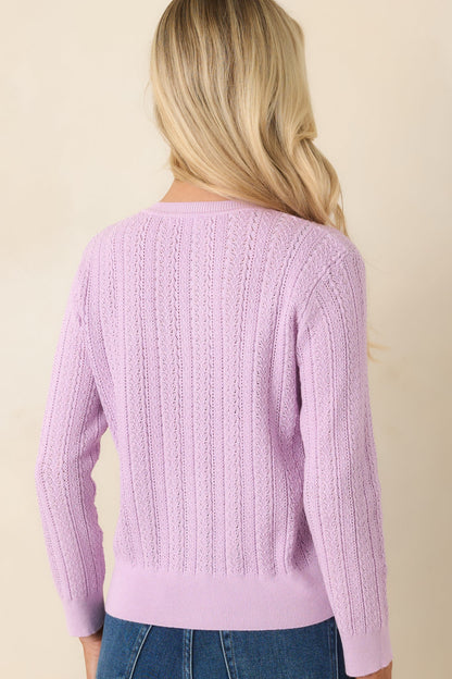 Hello Sunshine Lilac Pointelle Knit Cardigan