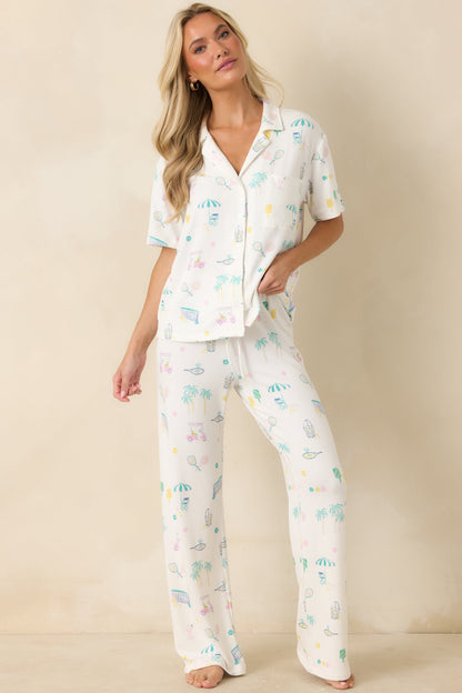 Z Supply Court Sports White Multi Pajama Top