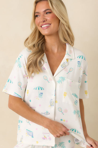 Z Supply Court Sports White Multi Pajama Top