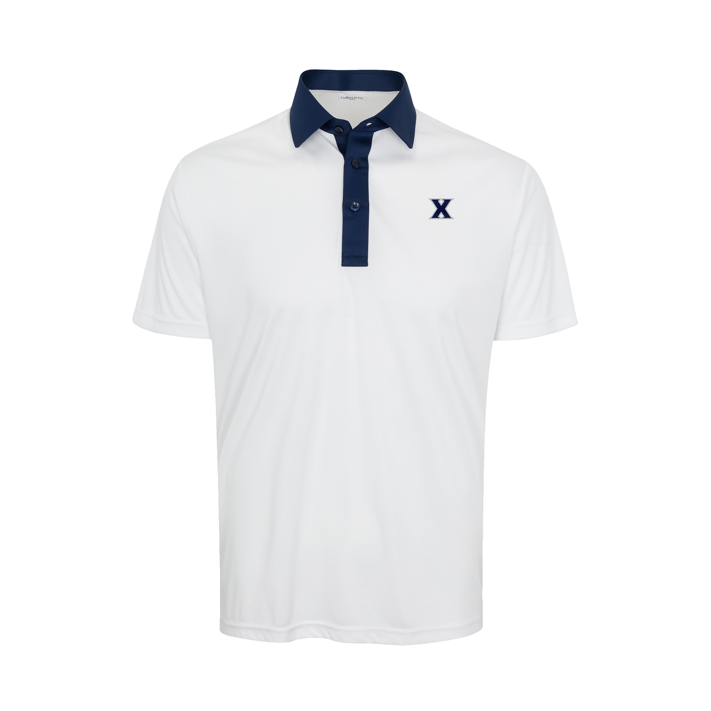 Xavier Semi-Spread Collar Polo Austin White with Navy Accent
