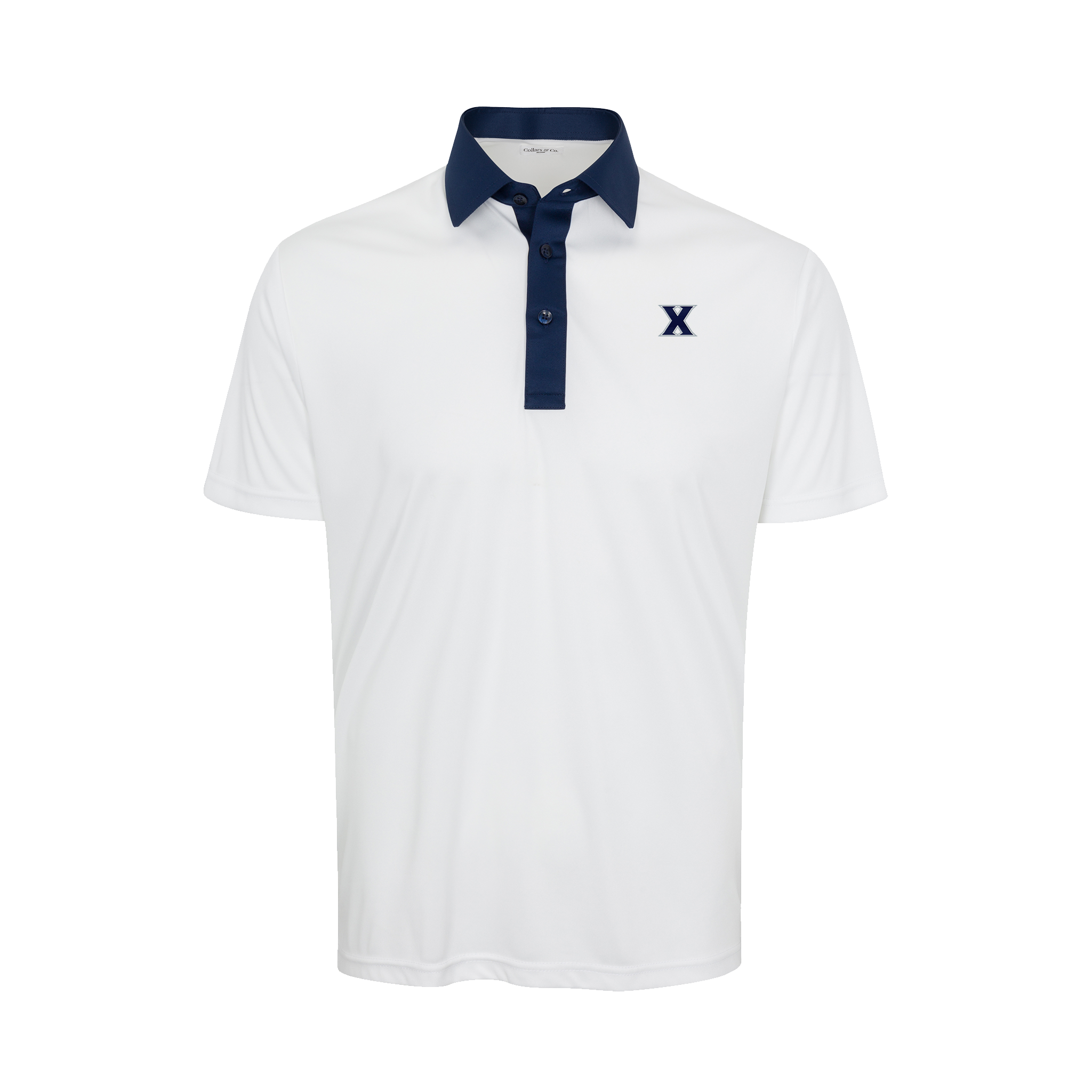 Xavier Semi-Spread Collar Polo Austin White with Navy Accent