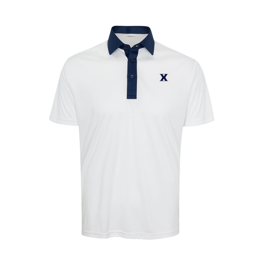 Xavier Semi-Spread Collar Polo Austin White with Navy Accent