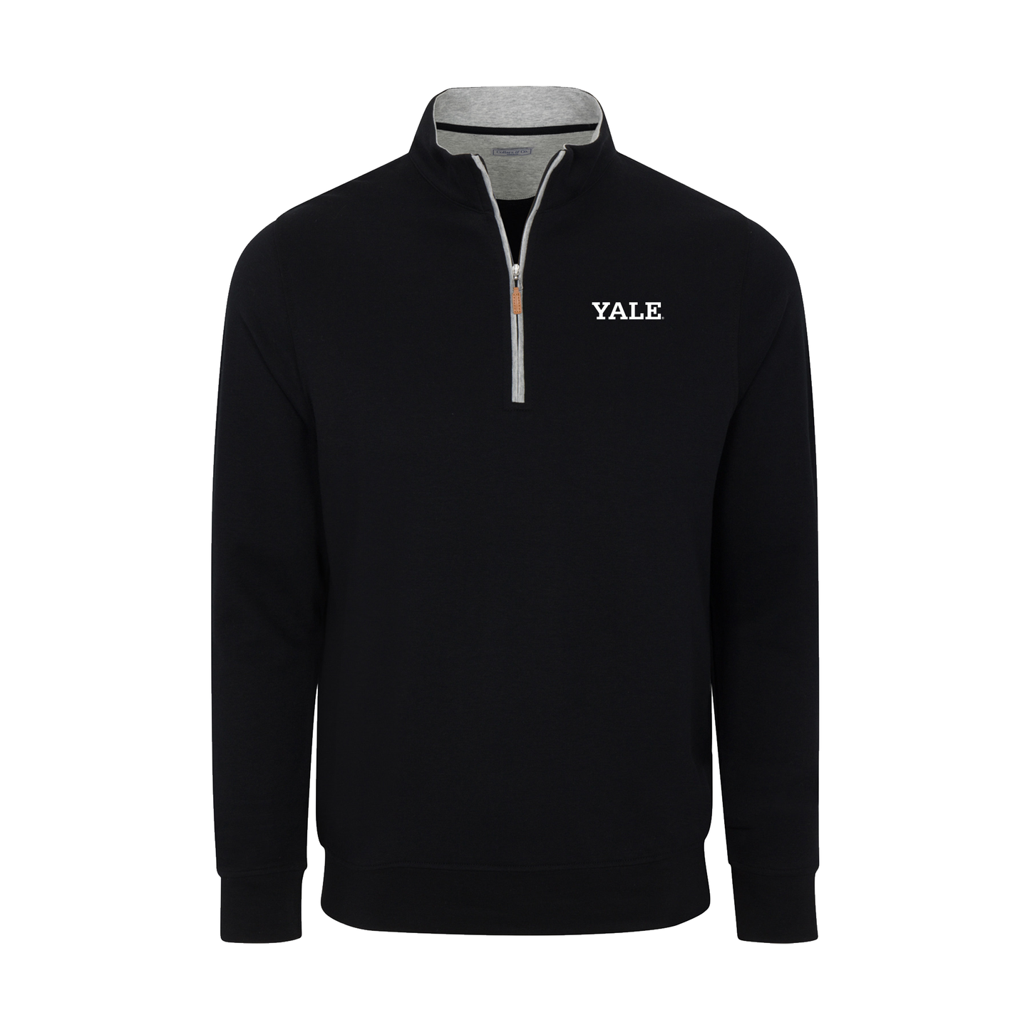 Yale Heather Cloud Cotton Quarter Zip Pullover Black with Light Grey Trim