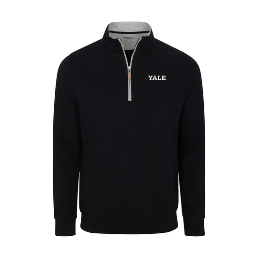 Yale Heather Cloud Cotton Quarter Zip Pullover Black with Light Grey Trim