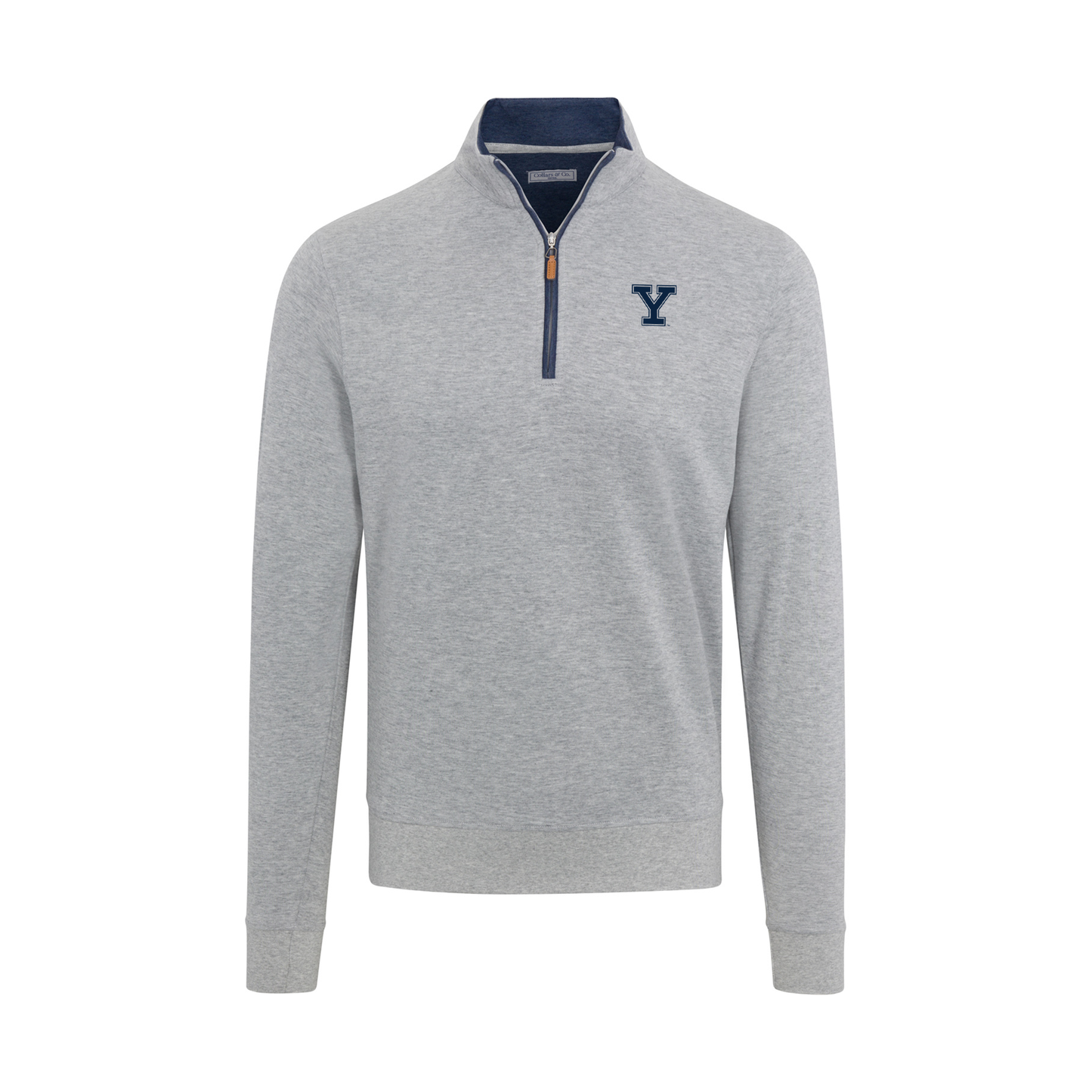 Yale Heather Cloud Cotton Quarter Zip Pullover Light Grey with Navy Trim