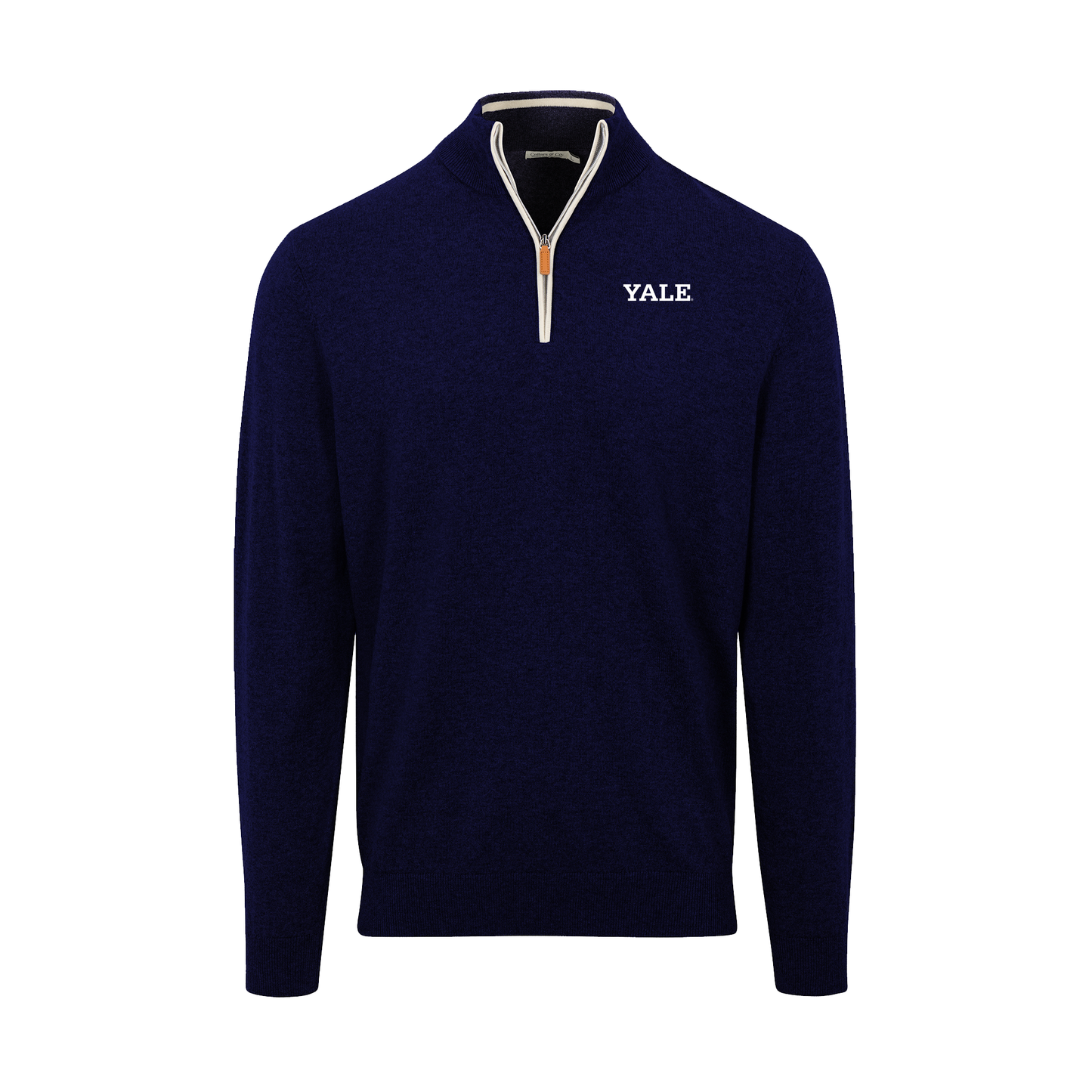 Yale Navy with White Trim Luxury Touch Cotton and Cashmere Quarter Zip Sweater