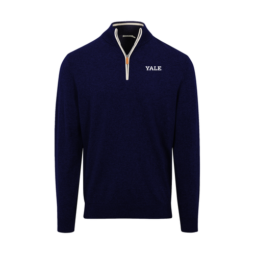 Yale Navy with White Trim Luxury Touch Cotton and Cashmere Quarter Zip Sweater