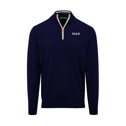 Yale Navy with White Trim Luxury Touch Cotton and Cashmere Quarter Zip Sweater