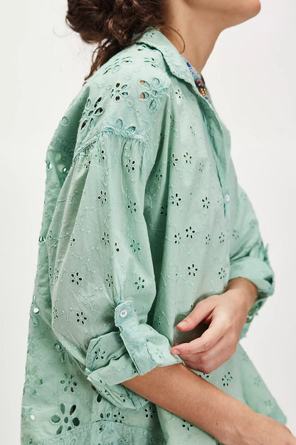 Free People Mae Washed Eyelet Shirt