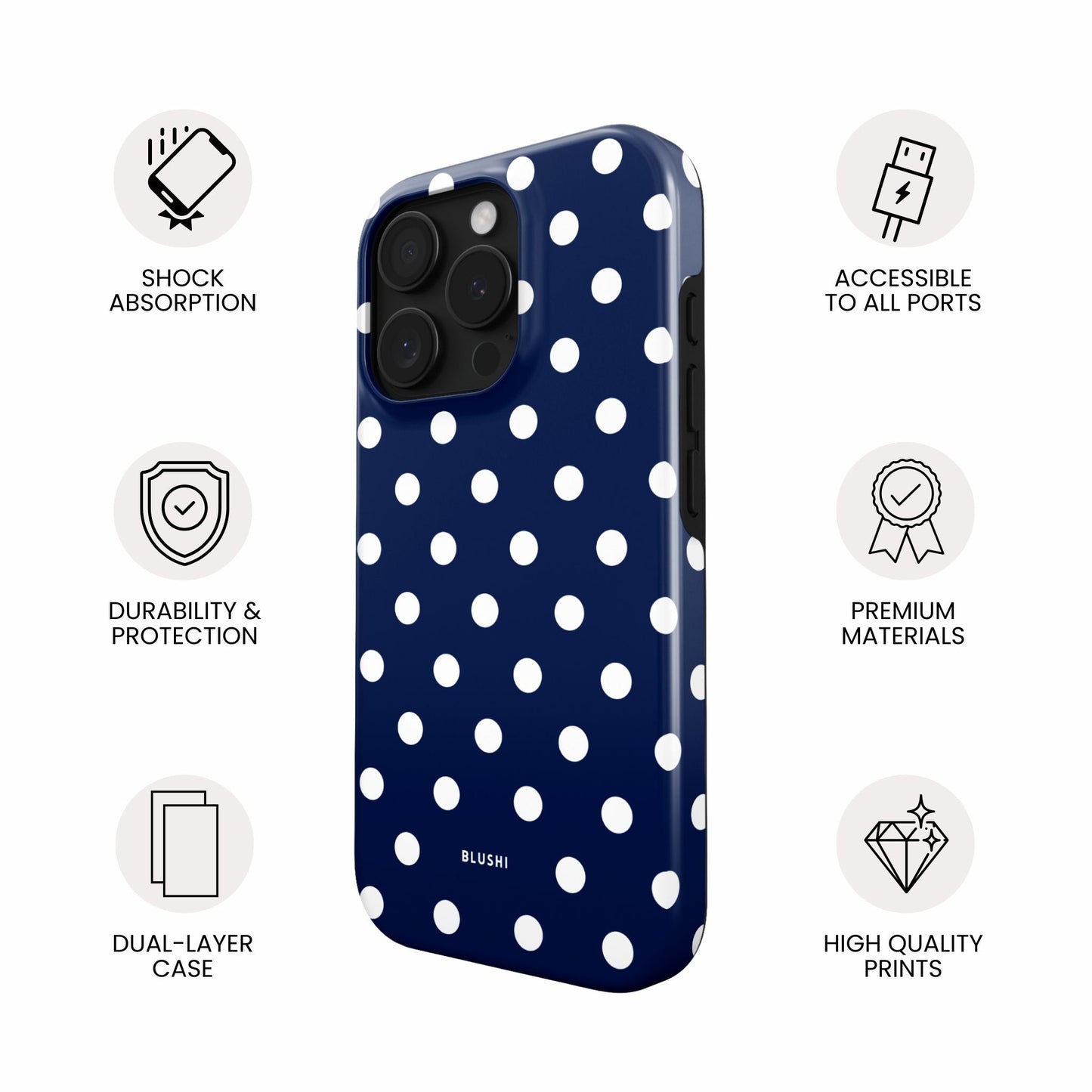 Polka Dot iPhone Case - Navy Blue & White⎪MagSafe