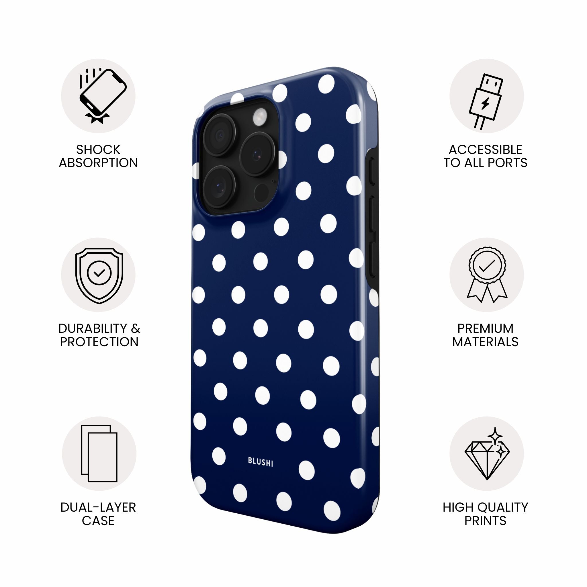 Polka Dot Phone Case⎪Navy Blue & White