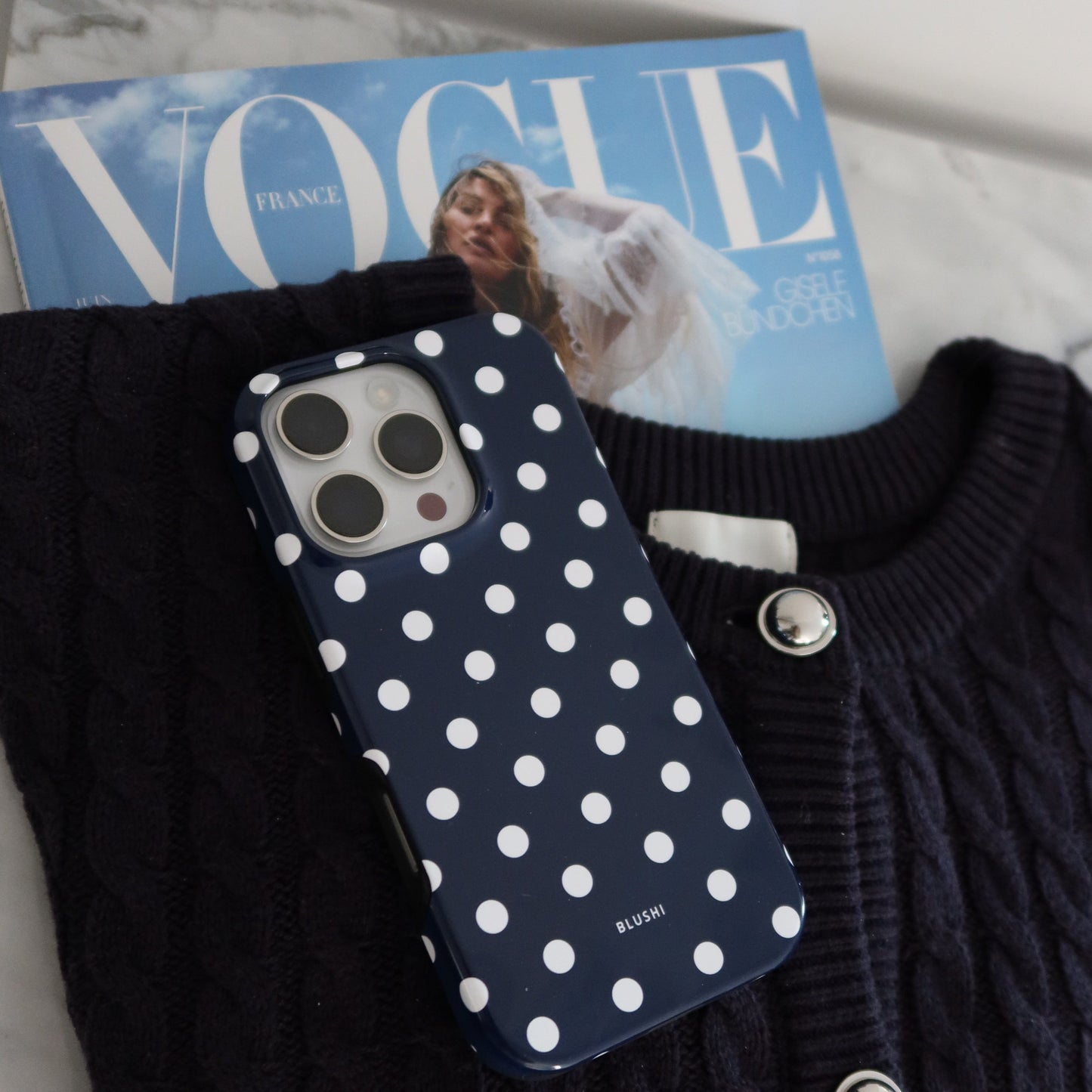 Polka Dot iPhone Case - Navy Blue & White⎪MagSafe