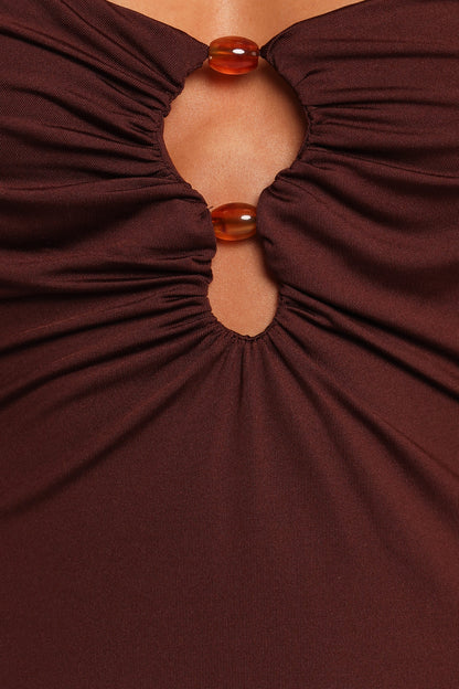Ashy Midi Dress - Brown