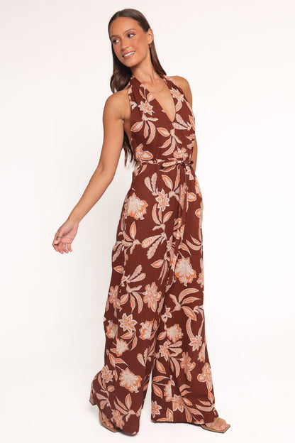 Kehlani Halterneck Jumpsuit - Orange Floral
