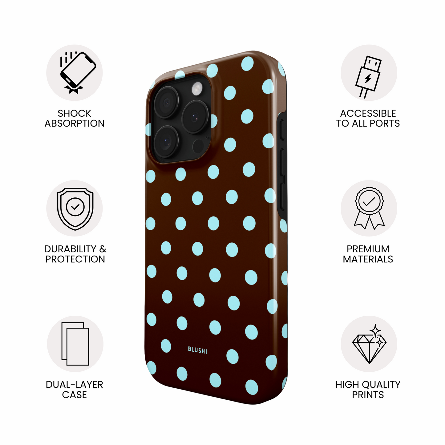 Polka Dot iPhone Case - Brown & Blue⎪MagSafe