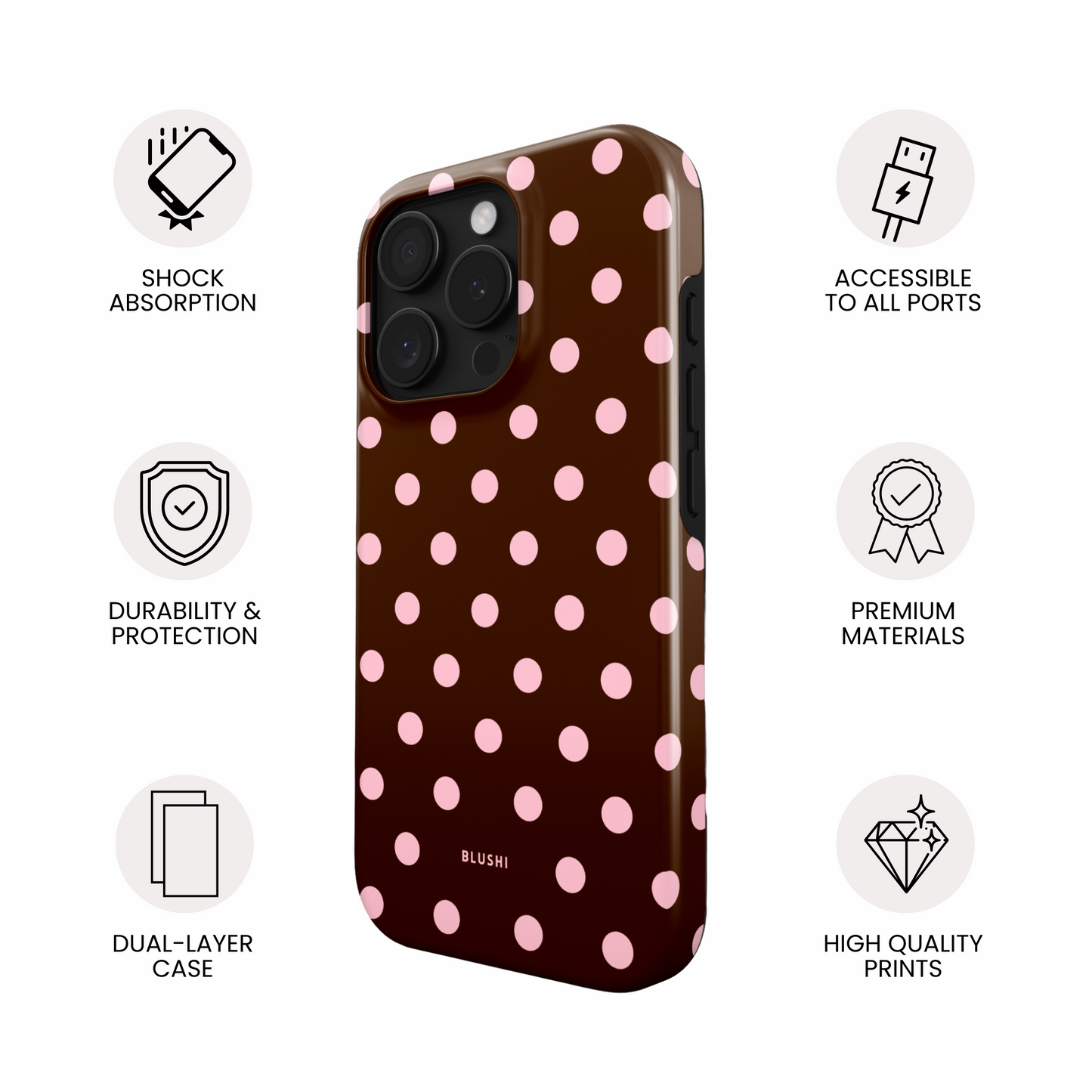 Polka Dot iPhone Case - Brown & Pink⎪MagSafe
